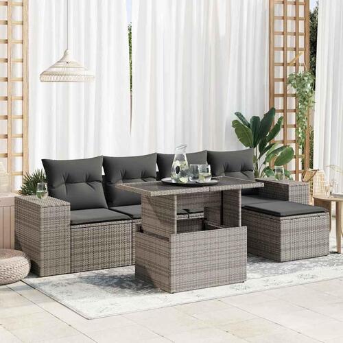 Sofasæt til haven 6 dele med hynder polyrattan grå