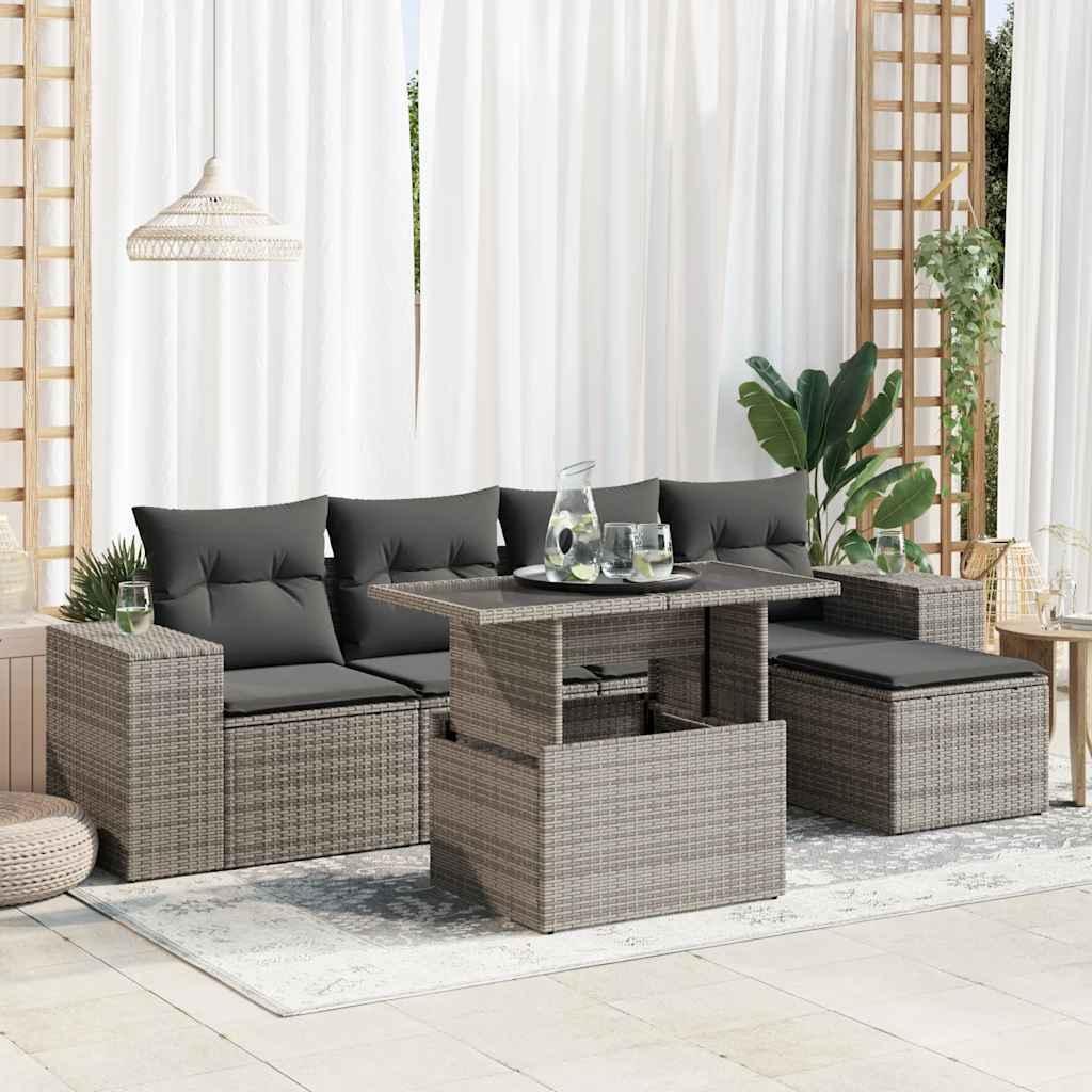 Sofasæt til haven 6 dele med hynder polyrattan grå