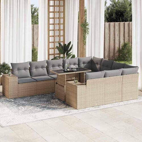 Sofasæt til haven 11 dele med hynder polyrattan beige