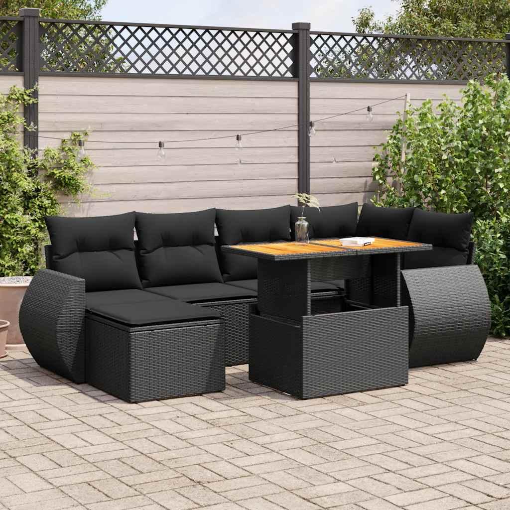 Sofasæt til haven 7 dele med hynder polyrattan sort