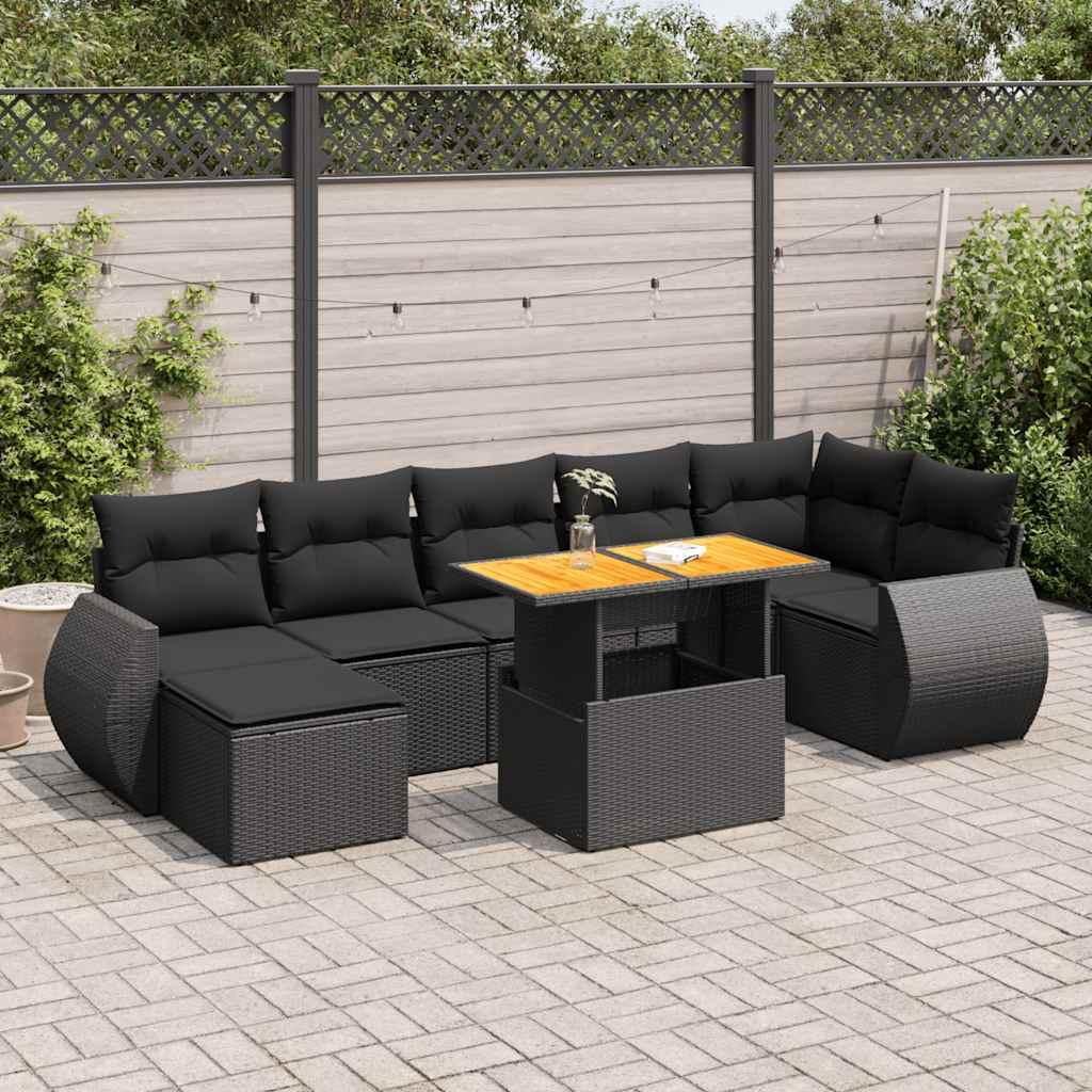 Sofasæt til haven 8 dele med hynder polyrattan sort billede