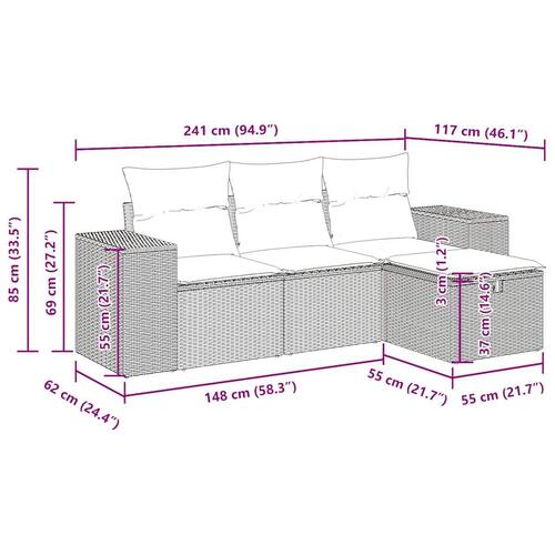 Sofasæt til haven 4 dele med hynder polyrattan sort