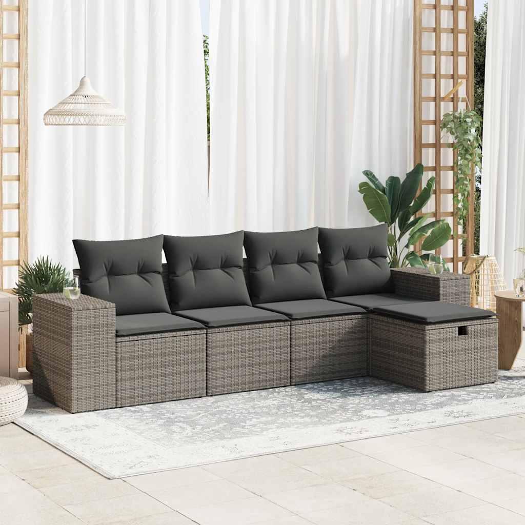 Sofasæt 5 dele med hynder polyrattan grå