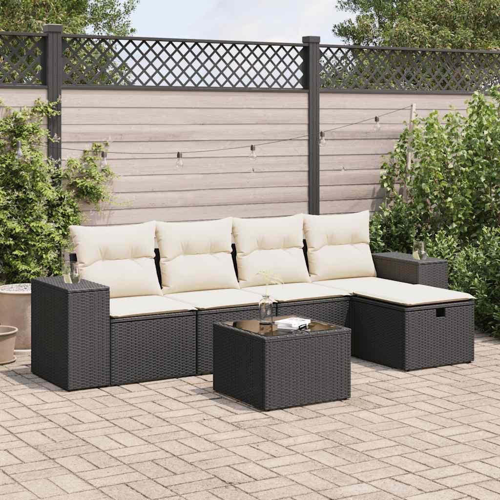 Sofasæt til haven 6 dele med hynder polyrattan sort