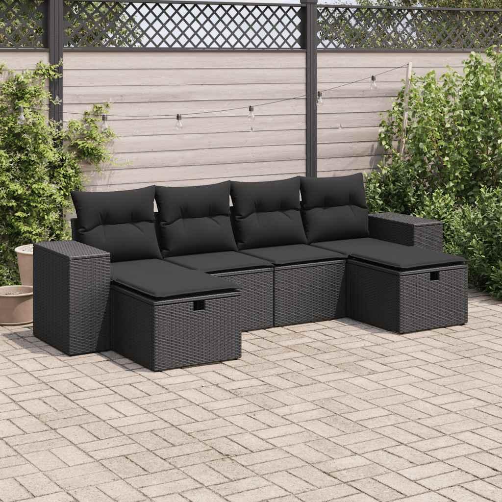 Sofasæt til haven 6 dele med hynder polyrattan sort