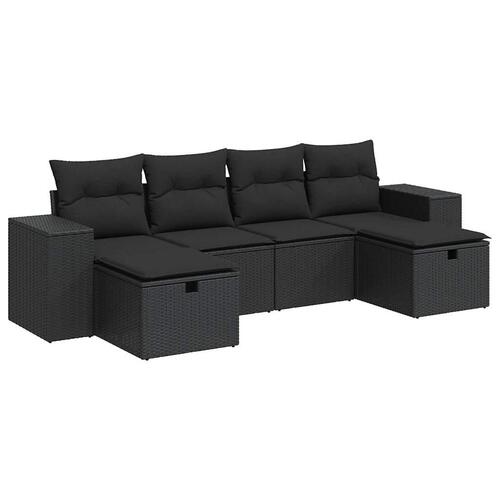 Sofasæt til haven 6 dele med hynder polyrattan sort