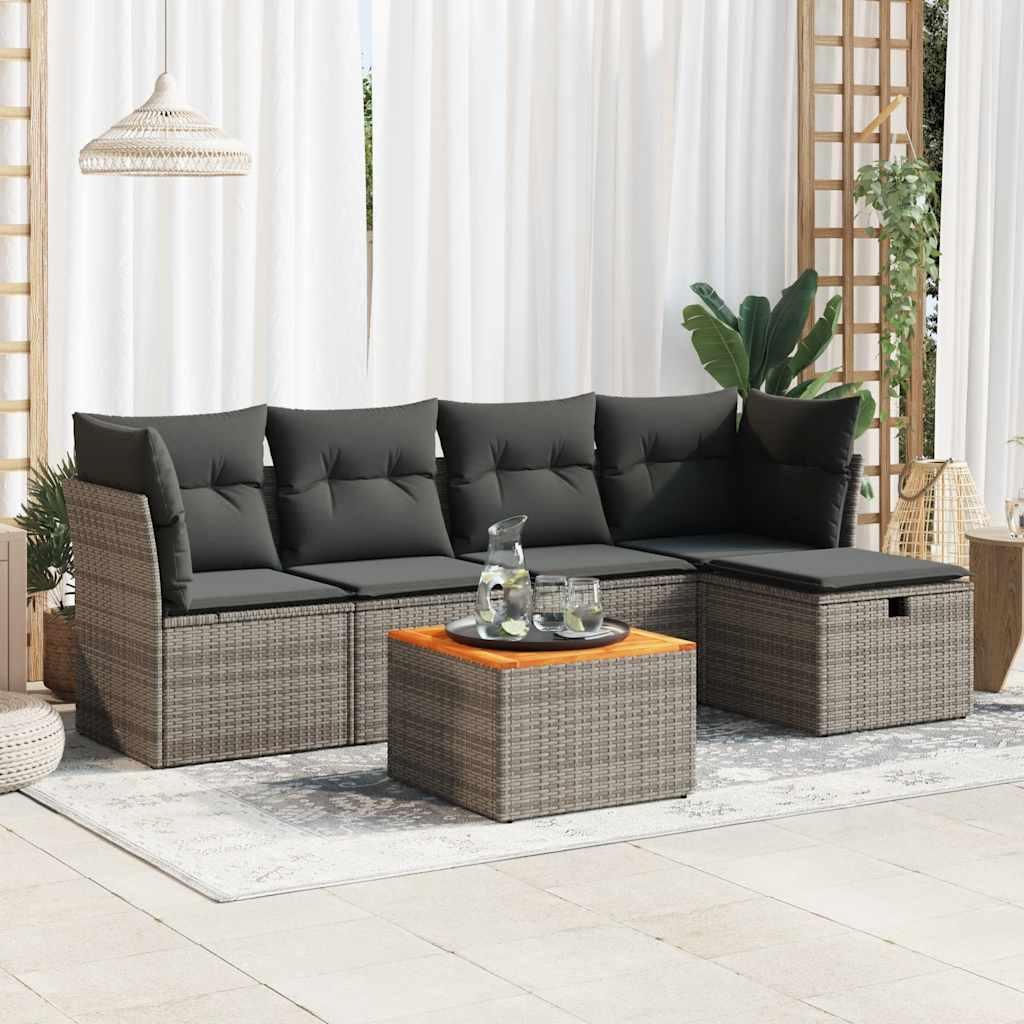 Sofasæt til haven 6 dele med hynder polyrattan grå