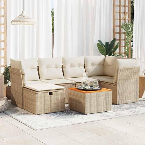 Sofasæt til haven 7 dele med hynder polyrattan beige