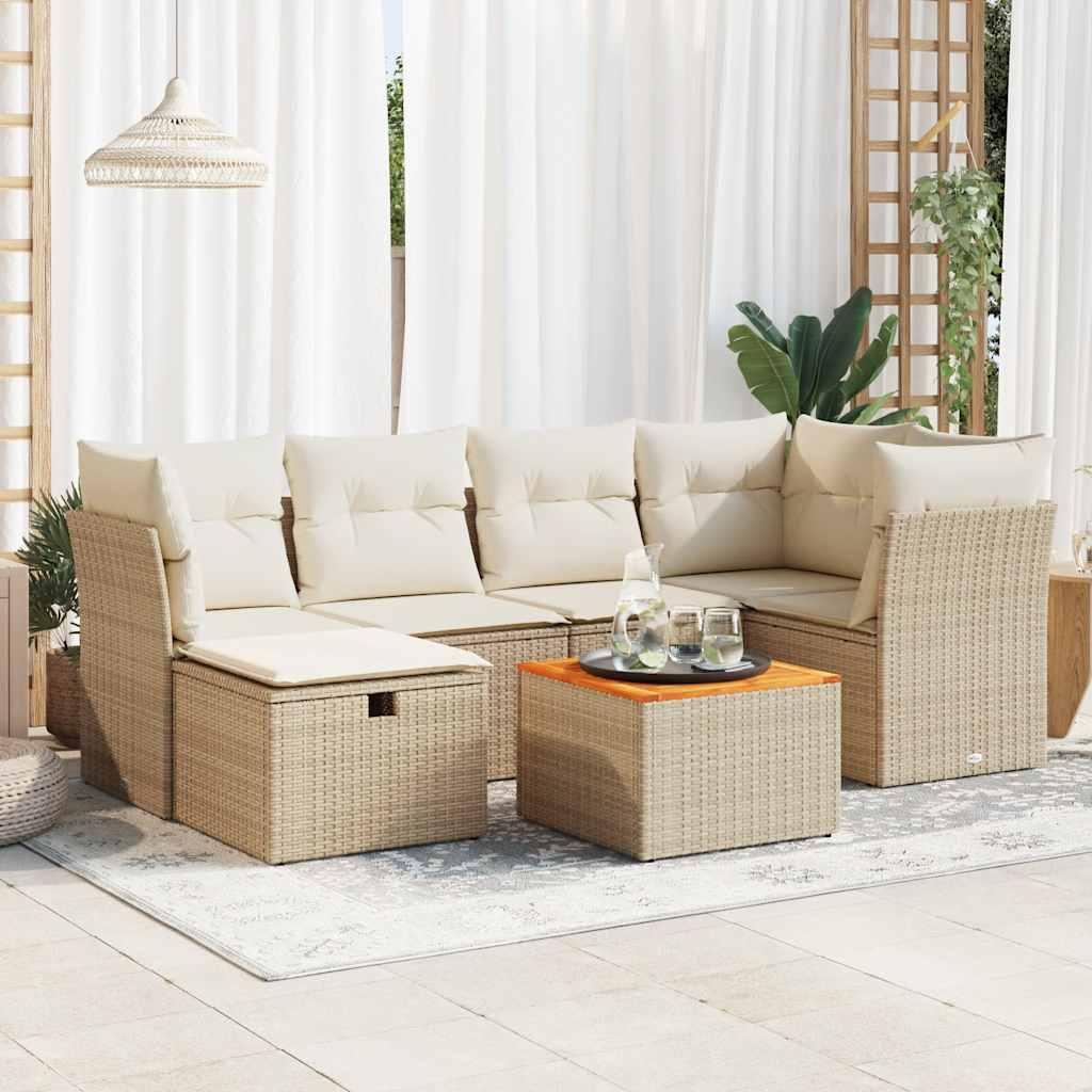 Sofasæt til haven 7 dele med hynder polyrattan beige