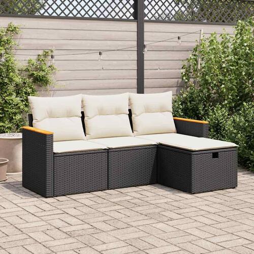 Sofasæt til haven 4 dele med hynder polyrattan sort