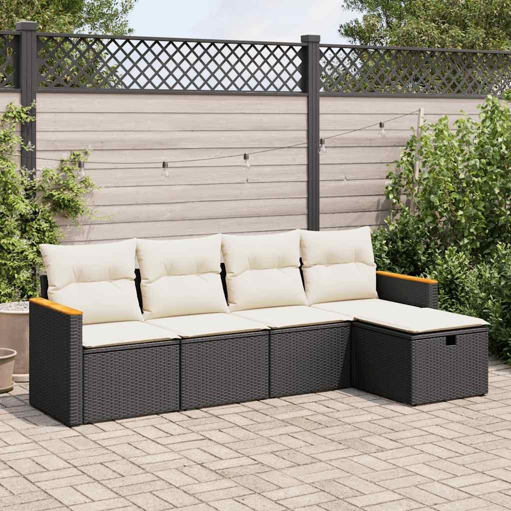 Sofasæt til haven 5 dele med hynder polyrattan sort