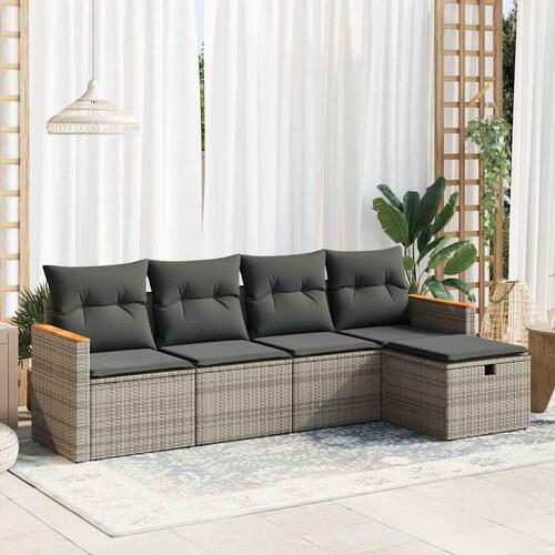 Sofasæt 5 dele med hynder polyrattan grå
