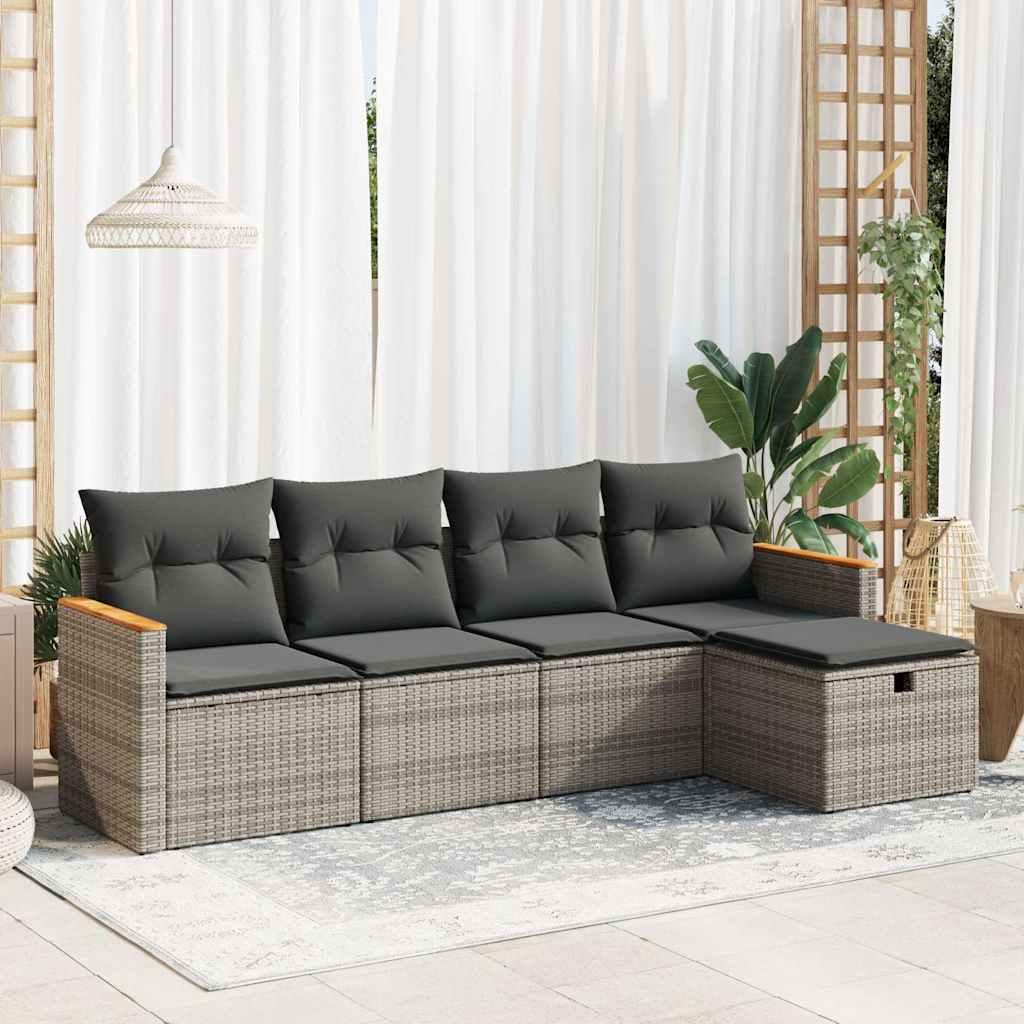 Sofasæt 5 dele med hynder polyrattan grå