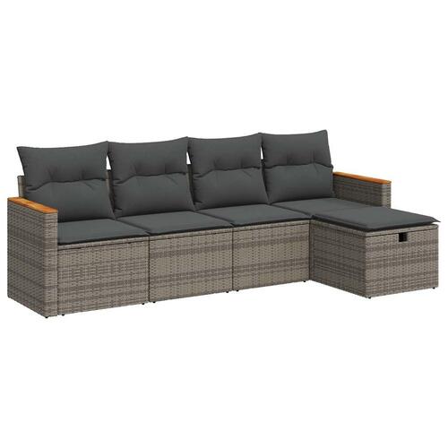 Sofasæt 5 dele med hynder polyrattan grå