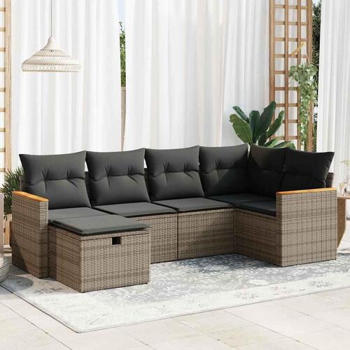 Sofasæt til haven 6 dele med hynder polyrattan grå