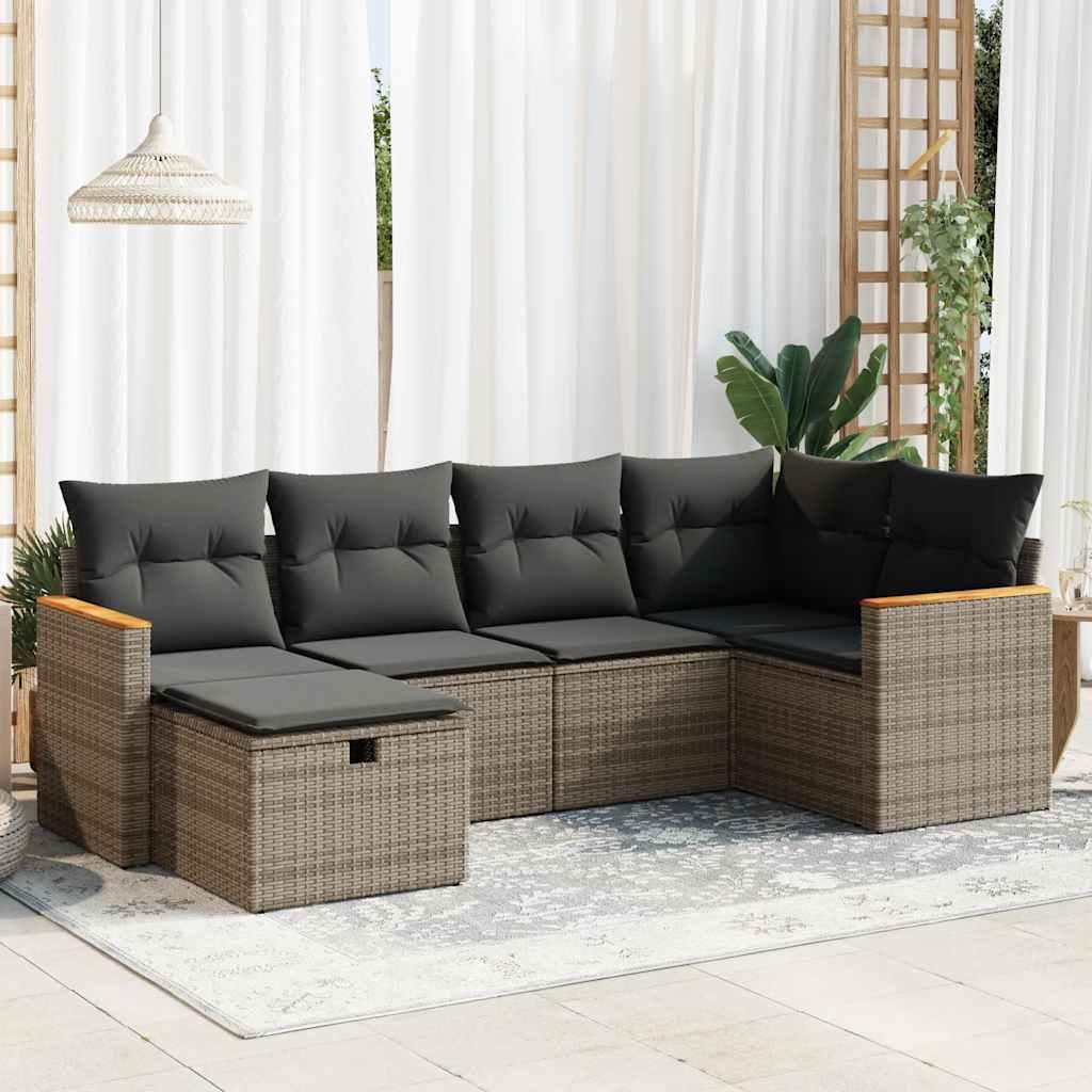 Sofasæt til haven 6 dele med hynder polyrattan grå