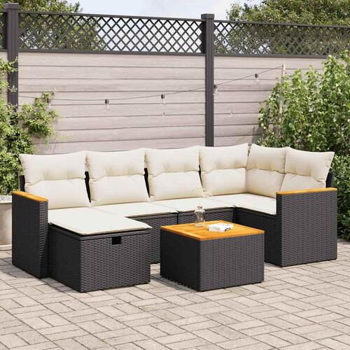 Sofasæt til haven 7 dele med hynder polyrattan sort