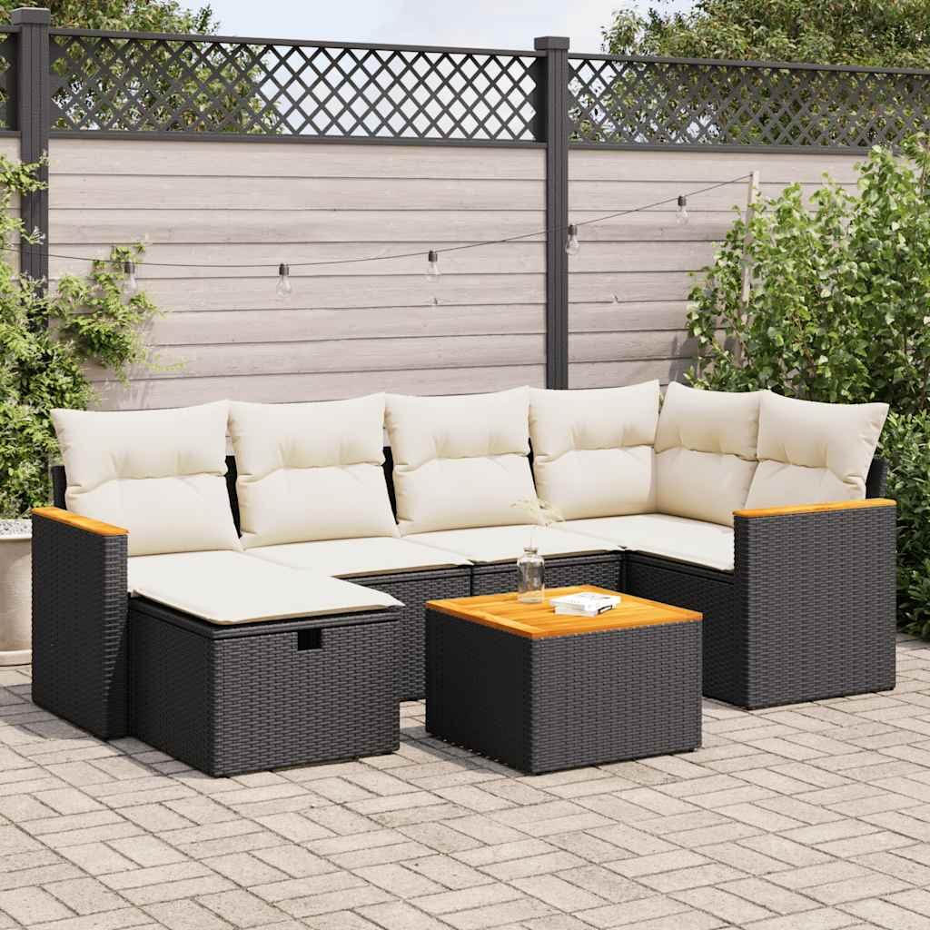Sofasæt til haven 7 dele med hynder polyrattan sort