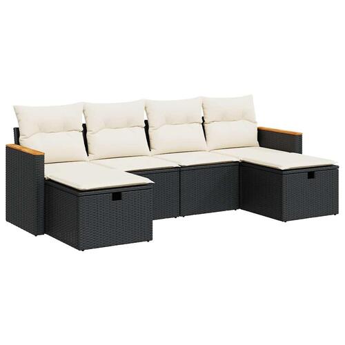 Sofasæt til haven 6 dele med hynder polyrattan sort