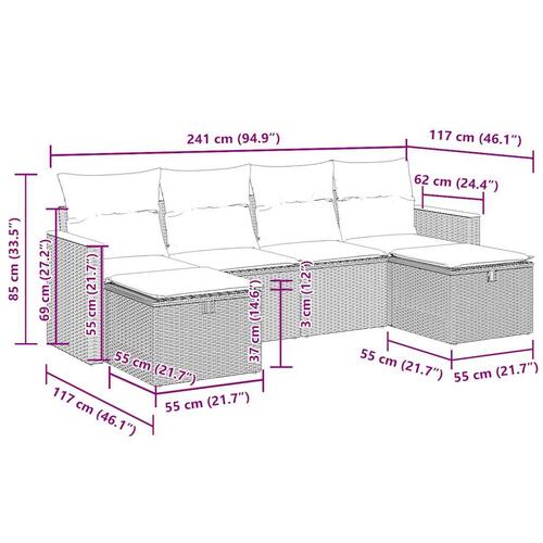 Sofasæt til haven 6 dele med hynder polyrattan sort