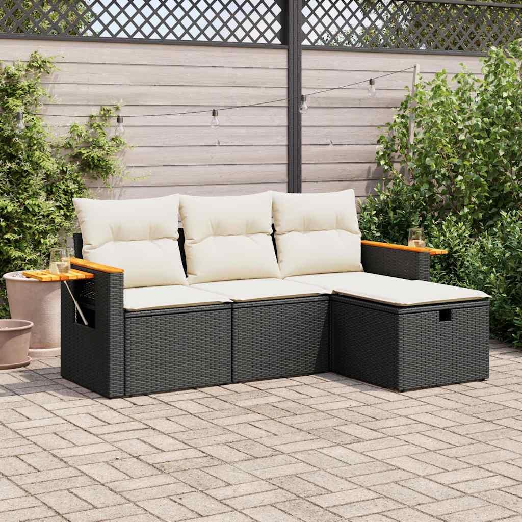 Sofasæt til haven 4 dele med hynder polyrattan sort