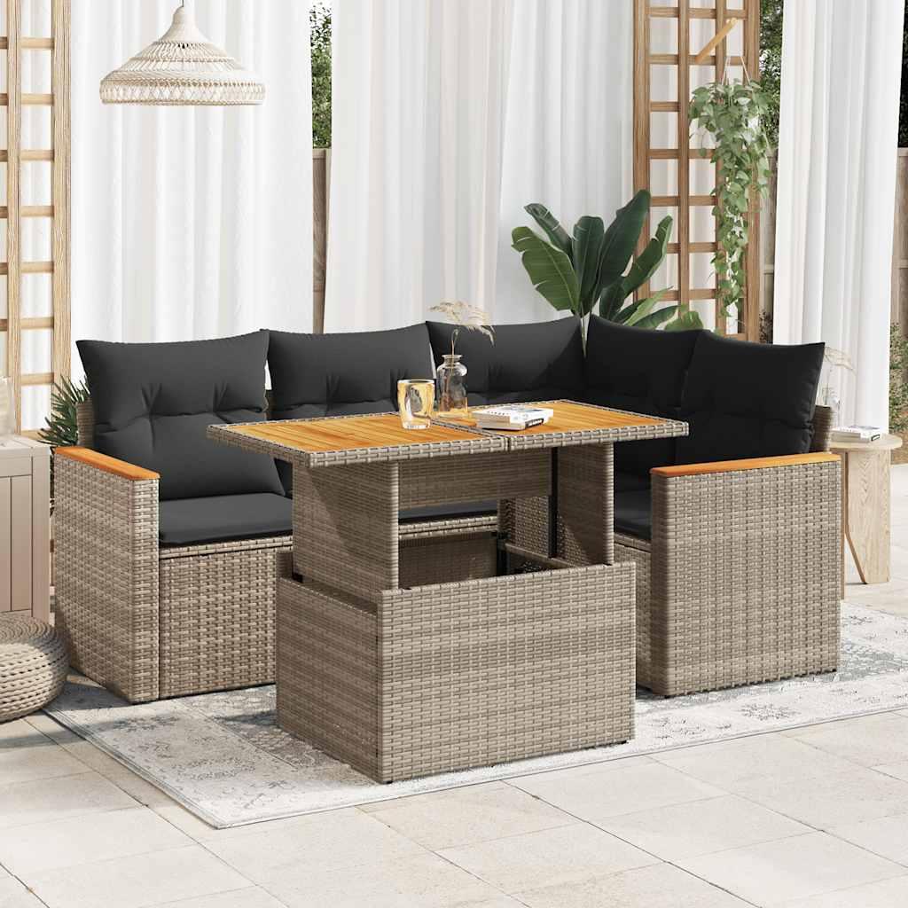 Sofasæt 5 dele med hynder polyrattan akacietræ grå billede
