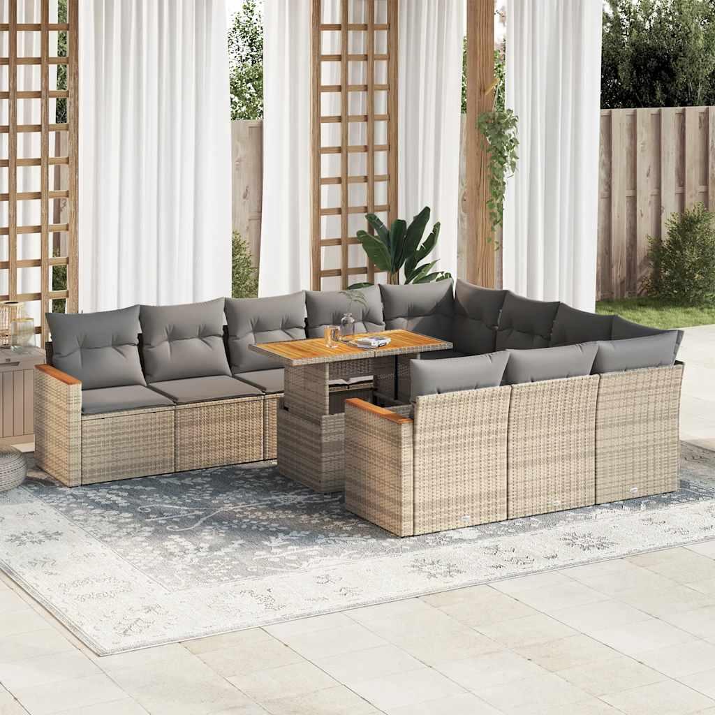 Sofasæt til haven 11 dele med hynder polyrattan akacietræ beige billede