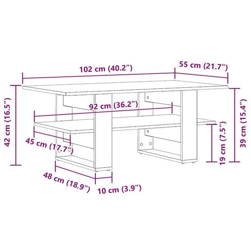Sofabord 102x55x42 cm konstrueret træ antikt trælook