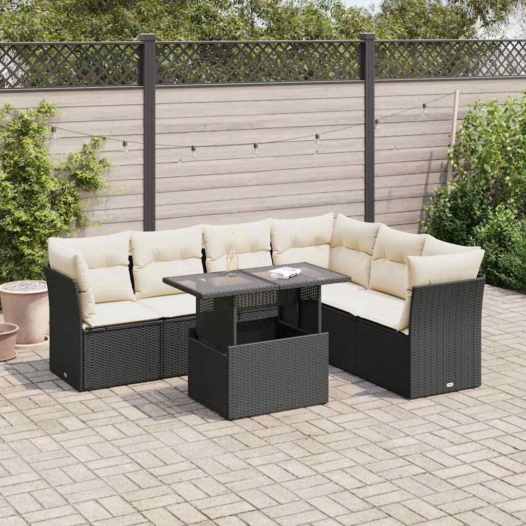 Sofasæt til haven 7 dele med hynder polyrattan sort