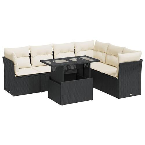 Sofasæt til haven 7 dele med hynder polyrattan sort