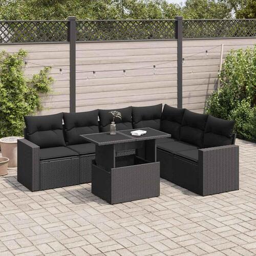 Sofasæt til haven 7 dele med hynder polyrattan sort