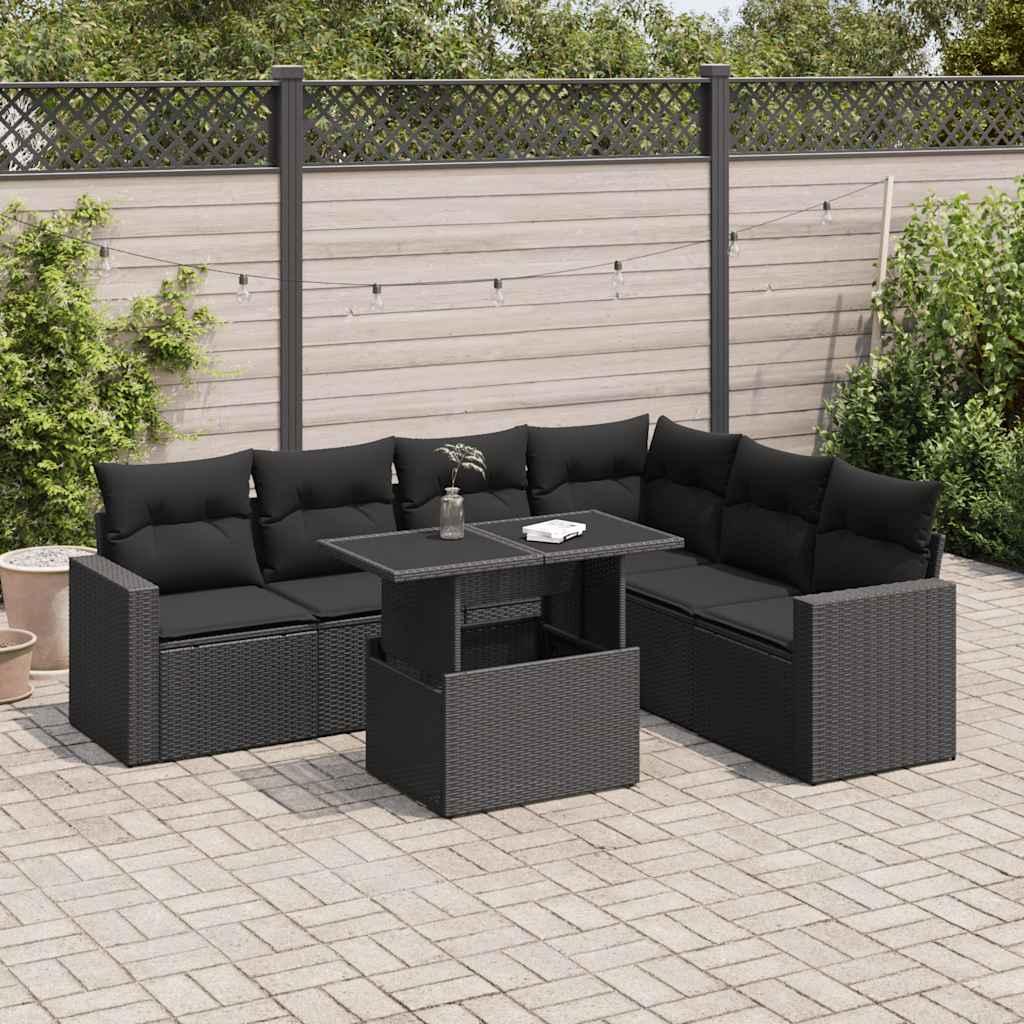 Sofasæt til haven 7 dele med hynder polyrattan sort