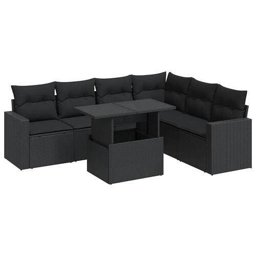 Sofasæt til haven 7 dele med hynder polyrattan sort