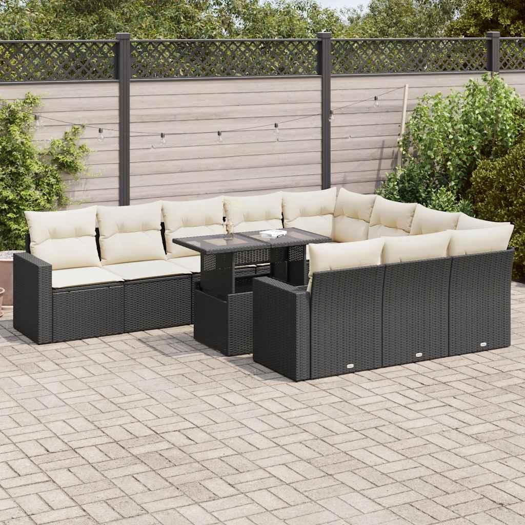 Sofasæt til haven 11 dele med hynder polyrattan sort