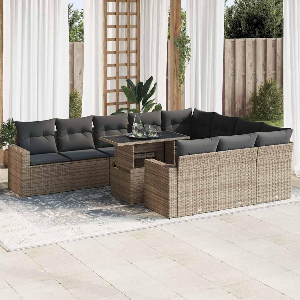 Loungesæt til haven 11 dele med hynder polyrattan grå