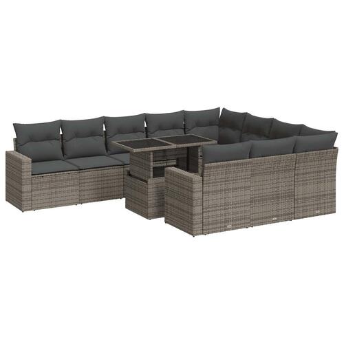 Loungesæt til haven 11 dele med hynder polyrattan grå