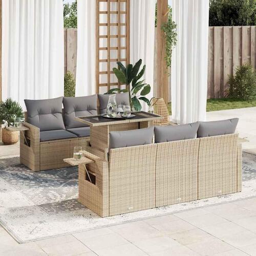 Sofasæt til haven 7 dele med hynder polyrattan beige