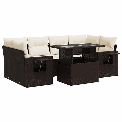 Sofasæt til haven 7 dele med hynder polyrattan brun