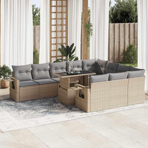 Sofasæt til haven 11 dele med hynder polyrattan beige