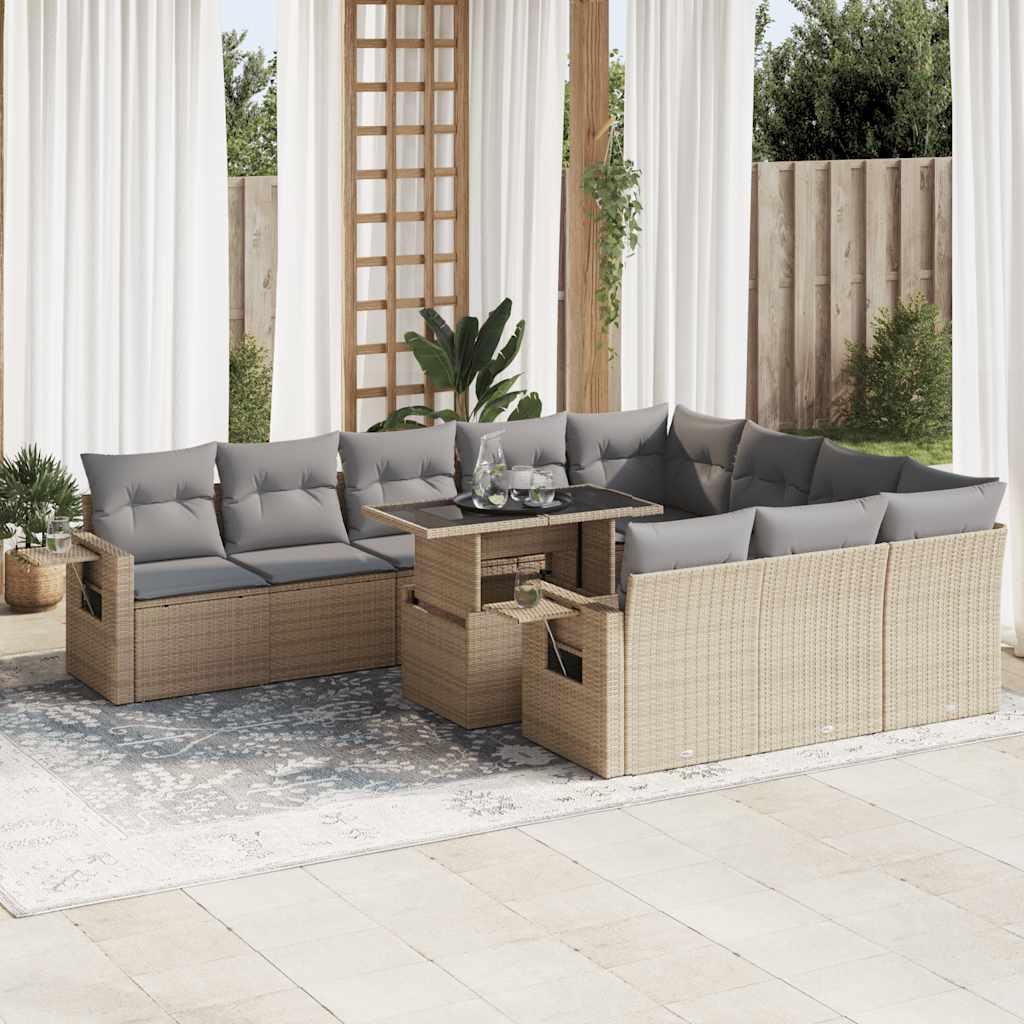 Sofasæt til haven 11 dele med hynder polyrattan beige