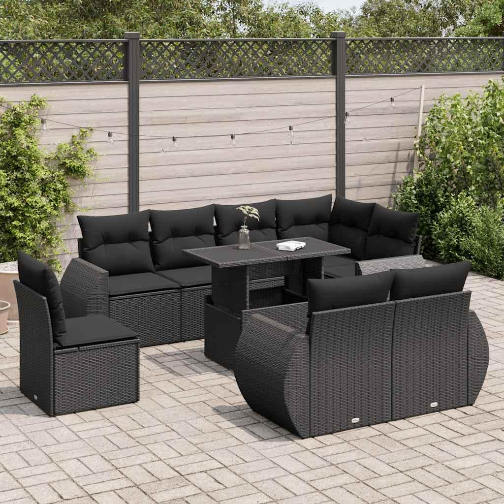 Sofasæt til haven 9 dele med hynder polyrattan sort billede