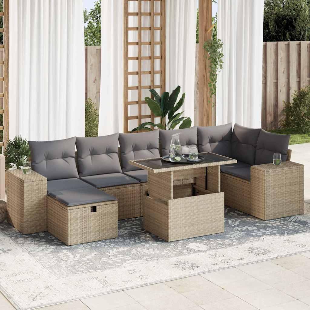 Sofasæt til haven 5 dele med hynder polyrattan beige