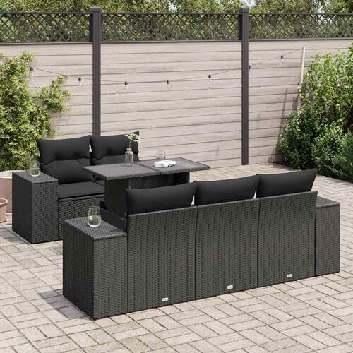 Sofasæt til haven 6 dele med hynder polyrattan sort