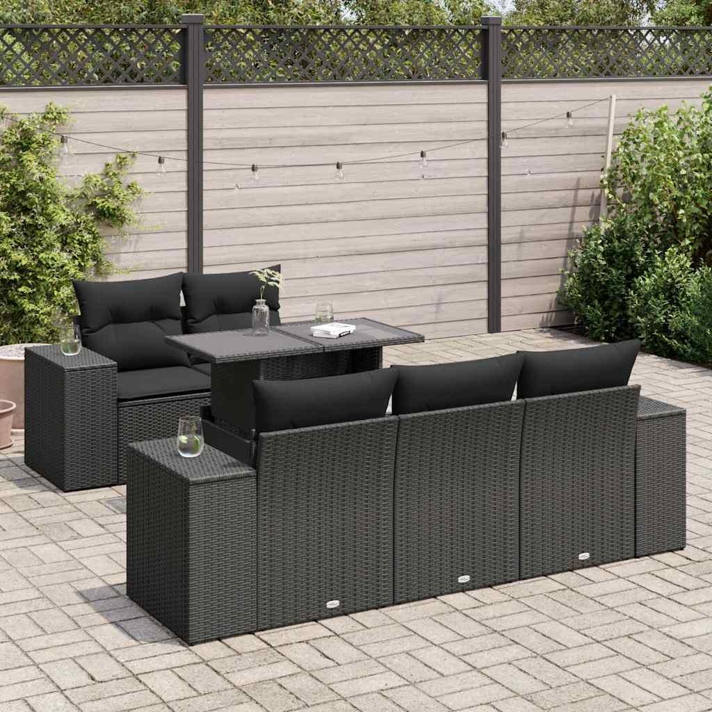 Sofasæt til haven 6 dele med hynder polyrattan sort