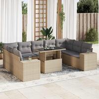 Sofasæt til haven 10 dele med hynder polyrattan beige