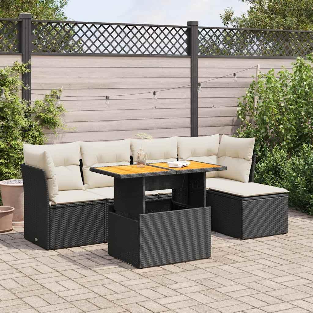 Sofasæt til haven i polyrattan - 6 dele med hynder og løftbart bord, sort billede