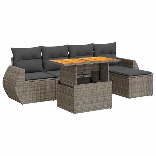Sofasæt til haven 6 dele med hynder polyrattan grå