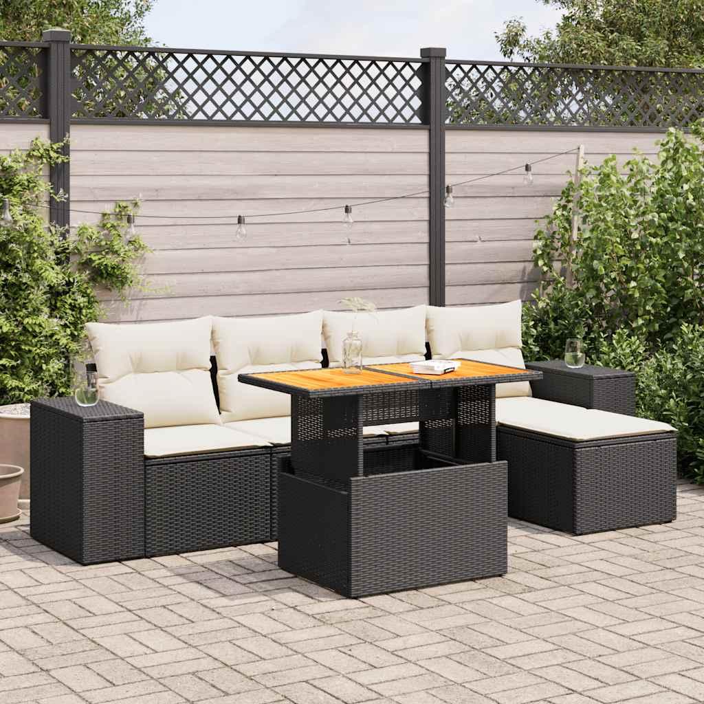 Sofasæt til haven 6 dele med hynder polyrattan sort