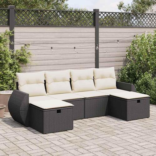 Sofasæt til haven 6 dele med hynder polyrattan sort