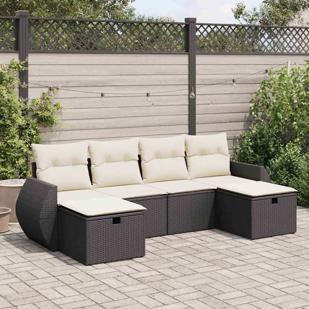 Sofasæt til haven 6 dele med hynder polyrattan sort